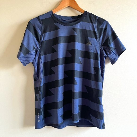 ADIDAS AEROREADY SHORT SLEEVE‎ ABSTRACT PRINTED CREWNECK RUNNING TOP WOMENS SZ S - Picture 1 of 6